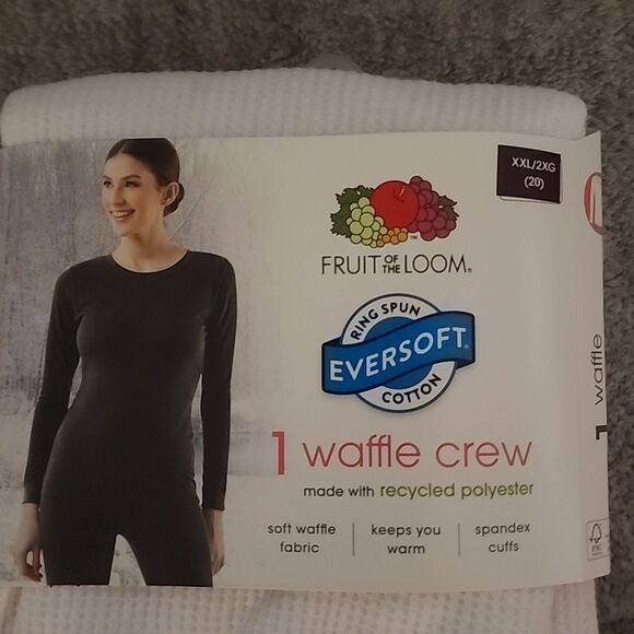 White Fruit of the Loom Women's Eversoft Waffle Thermal Top Size S - Picture 6 of 9